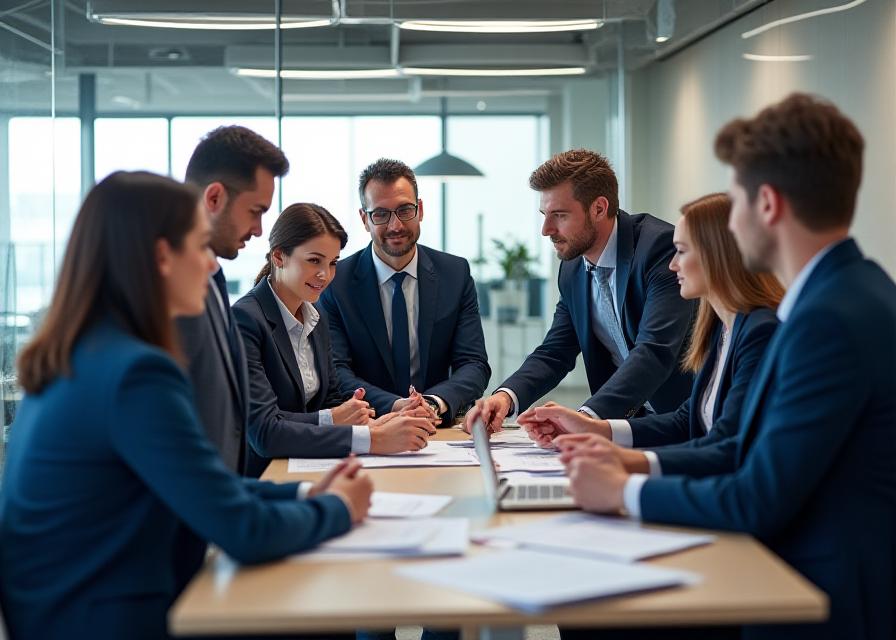 Equipo de abogados discutiendo una estrategia legal